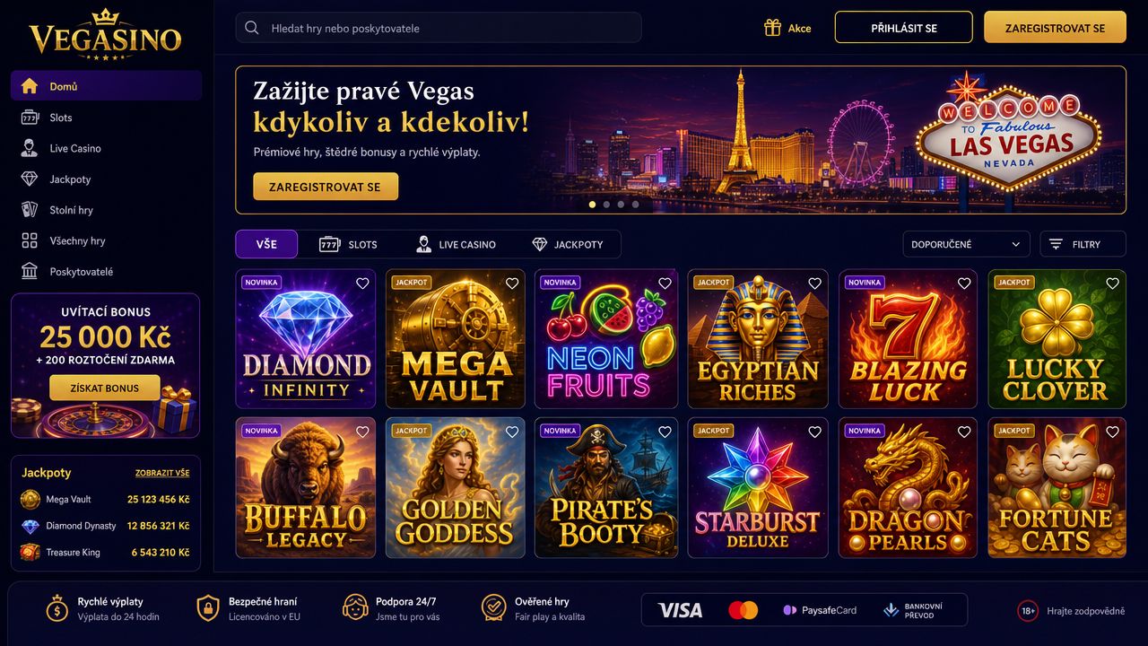 Snímek obrazovky kasina Vegasino