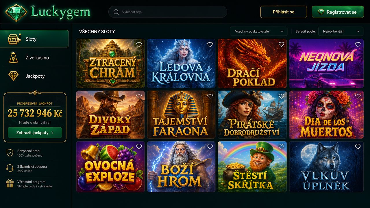 Ukázka webové stránky online casina Luckygem