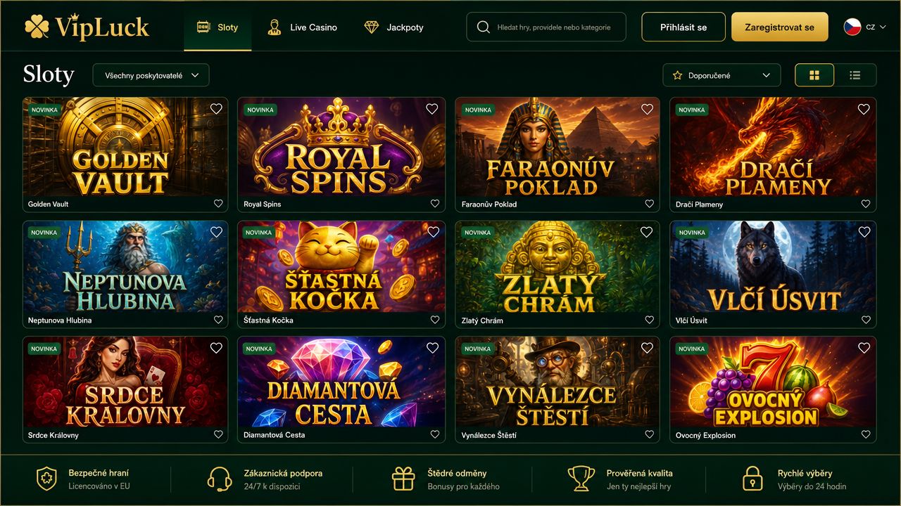 Snímek obrazovky VIPLuck Casino