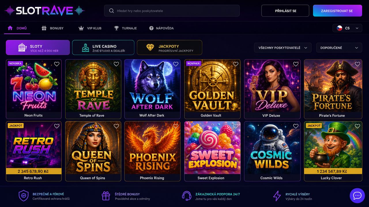 Náhled webové stránky online casina Slotrave