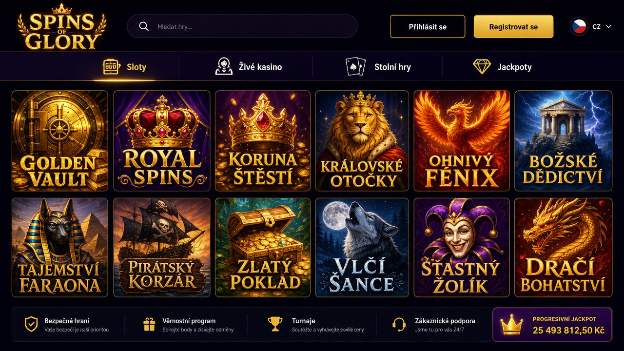 Ukázka webové stránky online casina Spins of Glory