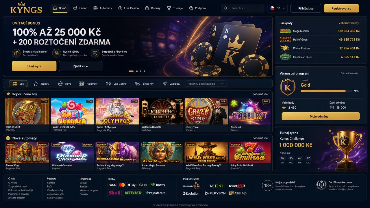 Snímek obrazovky webové stránky Kyngs Casino