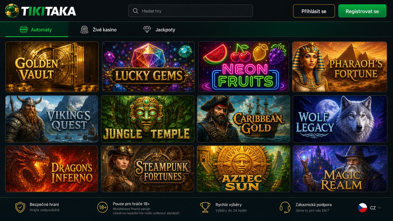 Náhled webové stránky online casina Tikitaka
